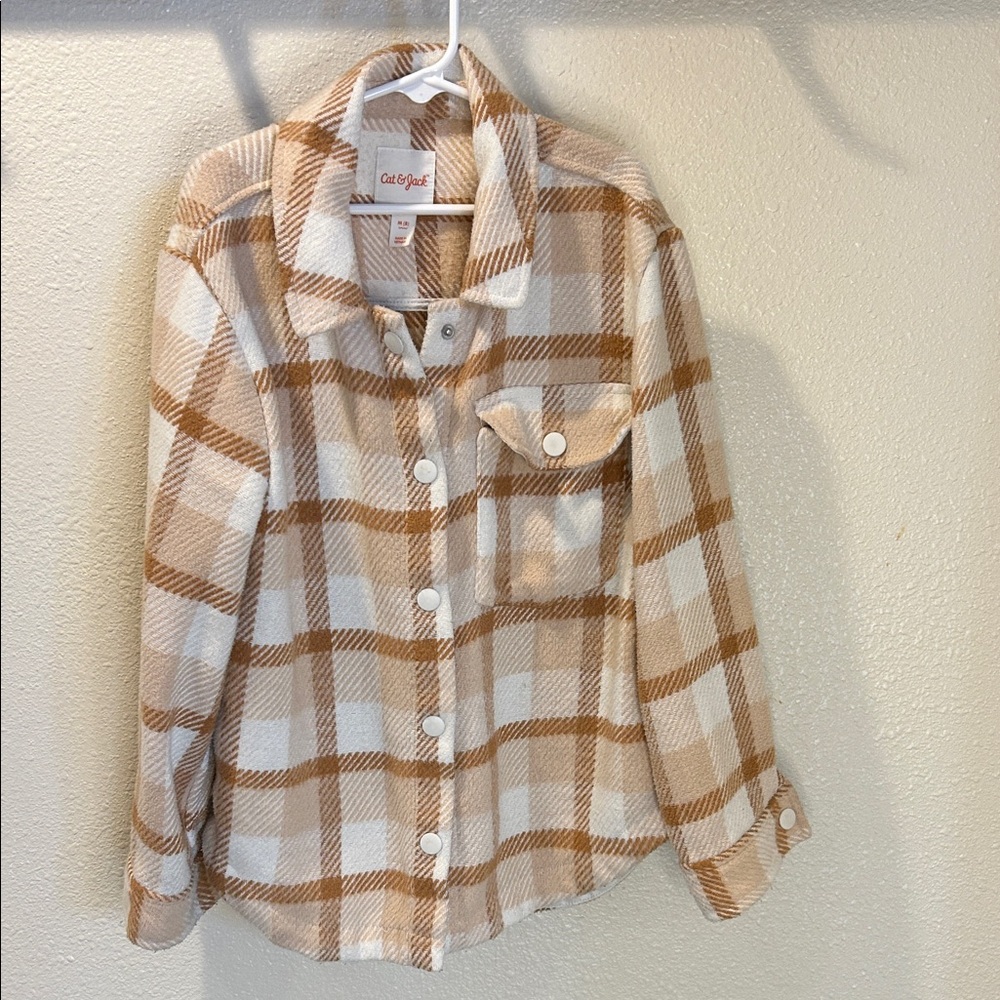 Cat & Jack Tan and Cream Checkered Shirt Jacket